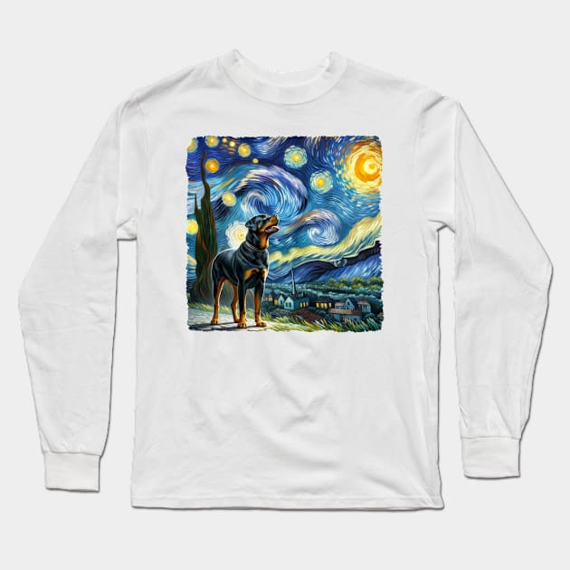 Starry Rottweiler Dog Portrait - Pet Portrait Long Sleeve T-Shirt by starry_night